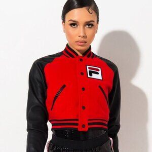 Fila detailed leather bomber jacket